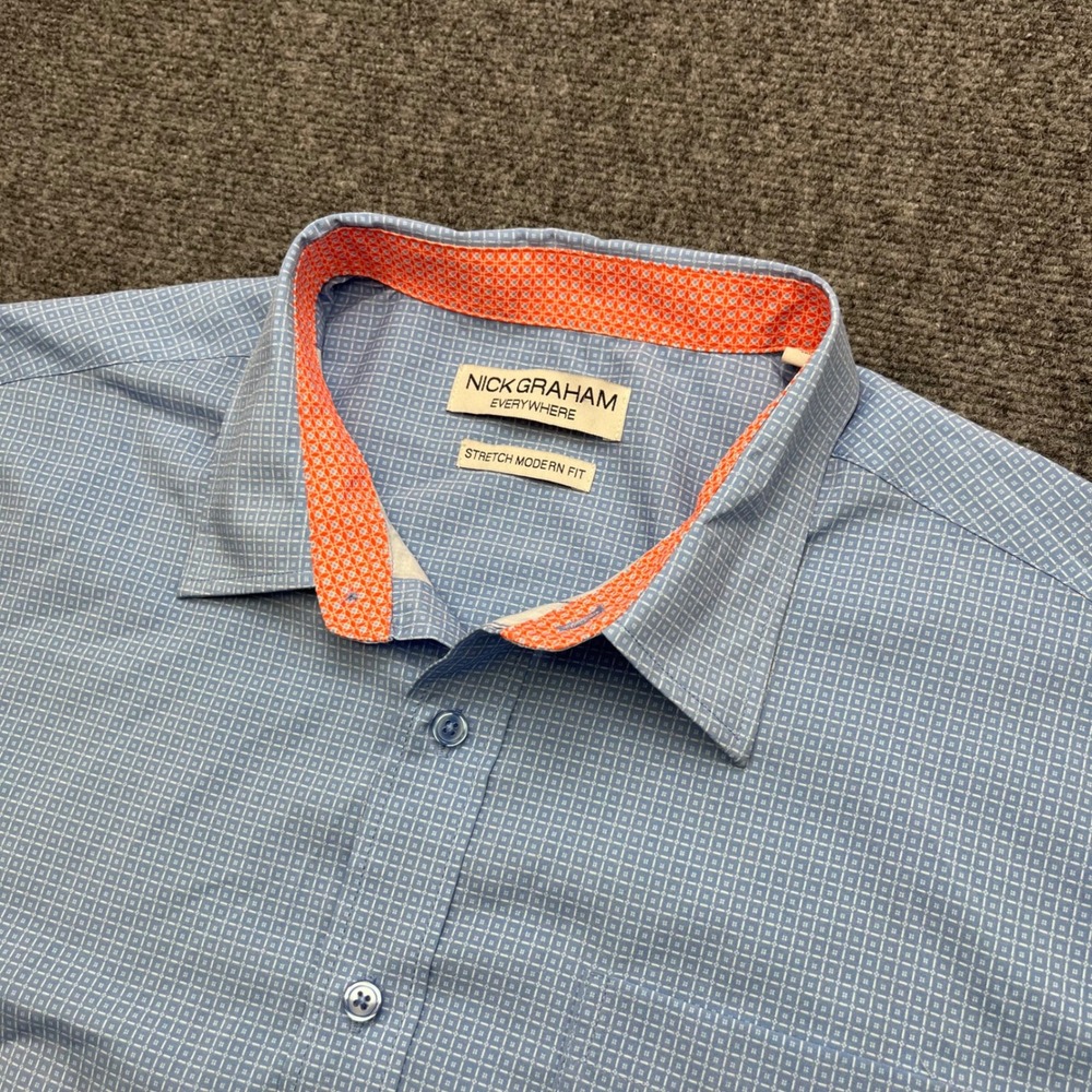 Nick Graham Everywhere Stretch Modern Fit Blue Geometric Button Down Shirt